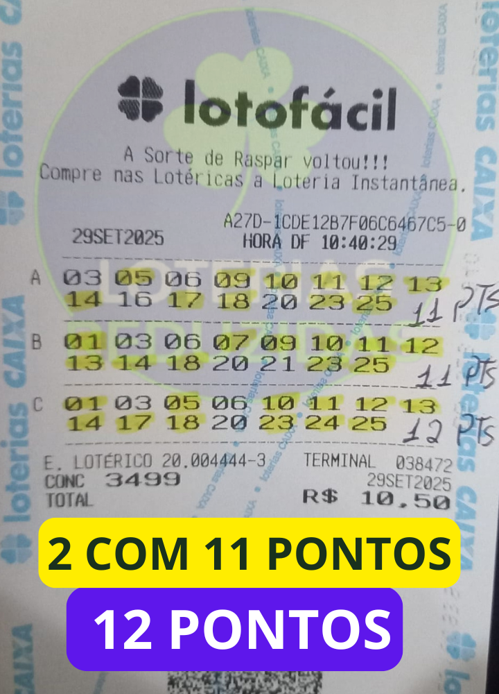 Lotofácil — 2x 11 e 12 pontos